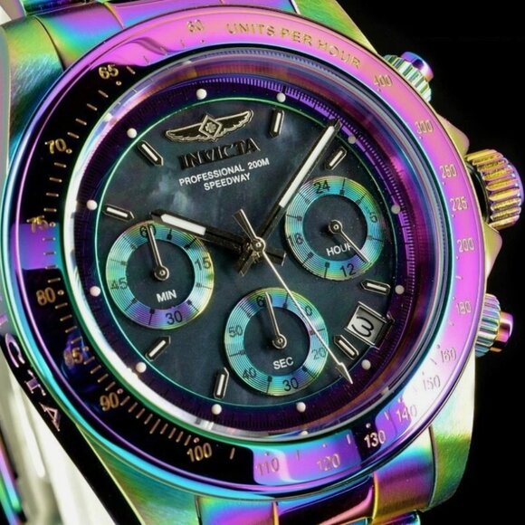 Invicta 40mm Crazy IRIDESCENT Speedway Chrono Black MOP Dial SS Watch - Picture 5 of 5